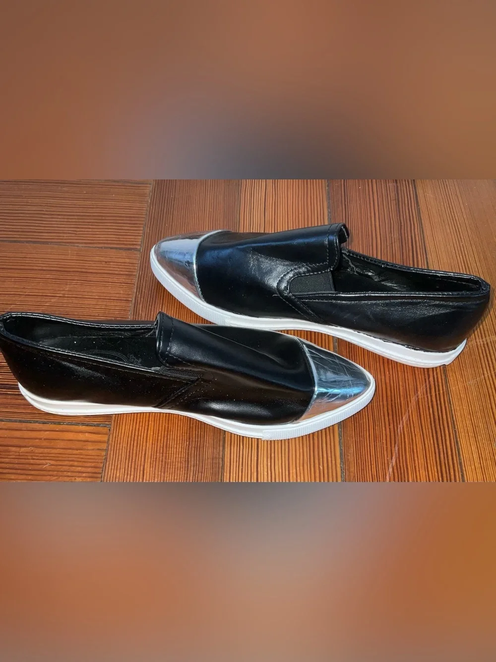 Maika Black Slip-On Leather Sneakers with Silver Cap Toe